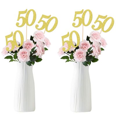 12PCS 50th Birthday Party Centerpiece Gold 50th Birthday Table Decorations for Girls Boys Cheers to 50th Happy 50th Birthday 50th Floral Decorations for 50th Birthday Party Supplies (gold 50th)