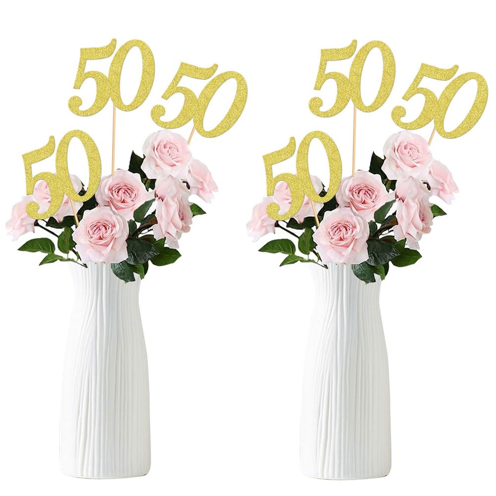 12PCS 50th Birthday Party Centerpiece Gold 50th Birthday Table Decorations for Girls Boys Cheers to 50th Happy 50th Birthday 50th Floral Decorations for 50th Birthday Party Supplies (gold 50th)