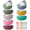 8 Pcs 304 Stainless Steel Baby Bowls with 8 Spoon Kids Bowls with Removable Silicone Shell Toddler Without Suction Bowls Anti Scald Snack Container for Dishwasher for Food Feeding(Multicolor) view 1
