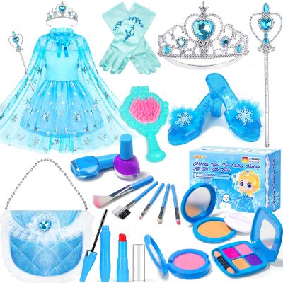 Kids Makeup Kit for Girls Dress Up for Girls, BIBUTY Pretend Play Fake Makeup Set with Princess Dress Cape Princess Shoes Crown, Princess Toy Gift for 3-6 Toddler Little Girl