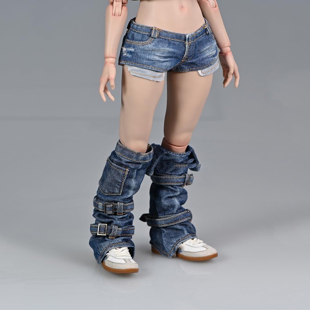 1/6 Scale Female Clothes,Female Denim Ankle Socks Calf Cuff Chaps Clothing for 12inch PH TBL JO Worldbox Action Figure (Blue)