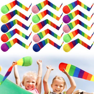 Kugliwa 15 Pcs Rainbow Catch Tail Balls Foam Colorful Meteor Playground Sports Throw and Catch Ball with Rainbow Tail for School Educational Training