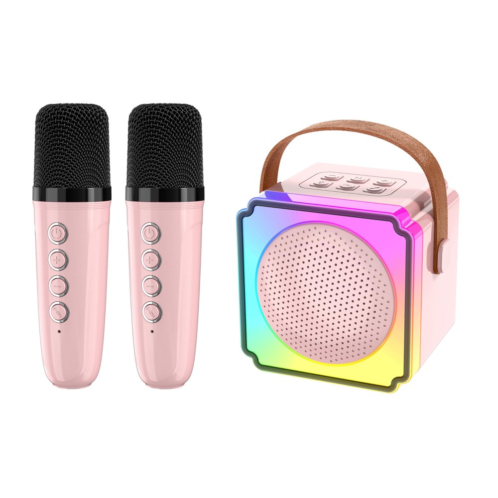 Kids Karaoke Machine, Portable Bluetooth Karaoke Speaker with 2 Wireless Microphone and Lights, Karaoke Toys Gifts for Girls Ages 3-12 +Year Old Birthday Family Home Party (Pink)