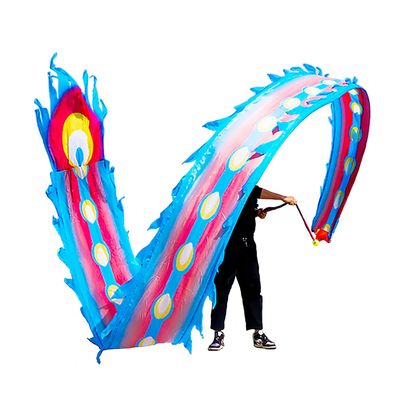 19.6 FT(6 Meters) Rainbow Ribbon Dragon Dance Poi, Outdoor Flinging Fitness Flowy Silk-Like Dragon Ribbon Streamer Set with 340g Ball & 1.1 Meters Swing Rope