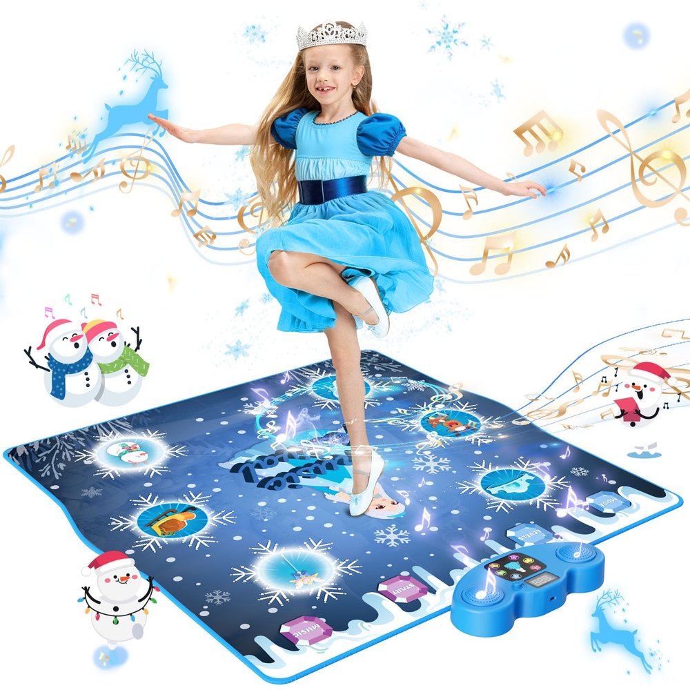 SKYCOMET Dance Mat, Ice and Snow 6-Button Princess Dance Mat for Kids Ages 4-8, Bluetooth Music Control, 13 Built-in Music, 6 Game Modes, 3-10 Year Old Girl Gifts