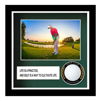 Golf Ball Case Display,9.8"x8.6"Golf Ball Holder Display,Hole in One Display Case,with 4x6 Photo Frame,Solid Wood HD Glass Golf Display (Black)