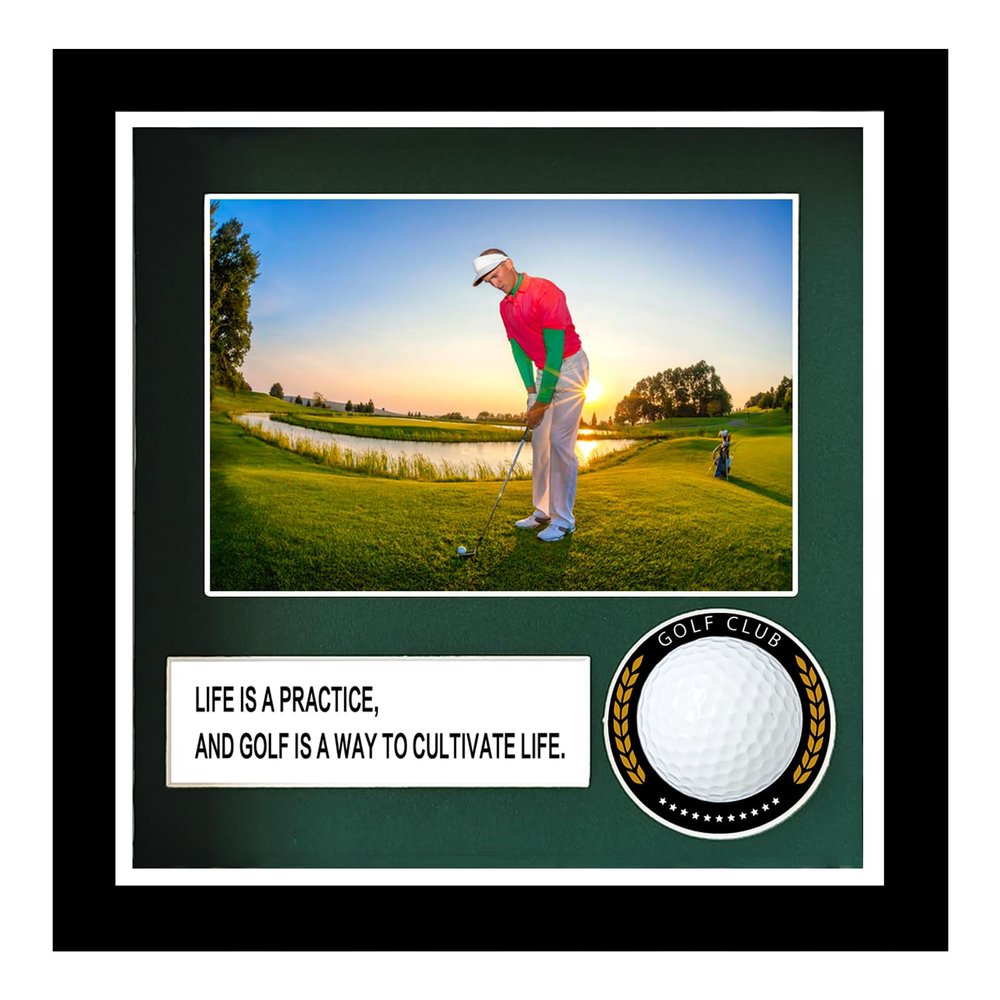 Golf Ball Case Display,9.8"x8.6"Golf Ball Holder Display,Hole in One Display Case,with 4x6 Photo Frame,Solid Wood HD Glass Golf Display (Black)