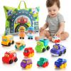 ALASOU 12 PCS Soft Rubber Car Toys for 1 Year Old Boy with Playmat/Storage Bag|Baby Toys 1 Year Old Boy Gifts for Toddler Toys 1-2|1st Birthday Gift for Infant 12 18 Months view 1
