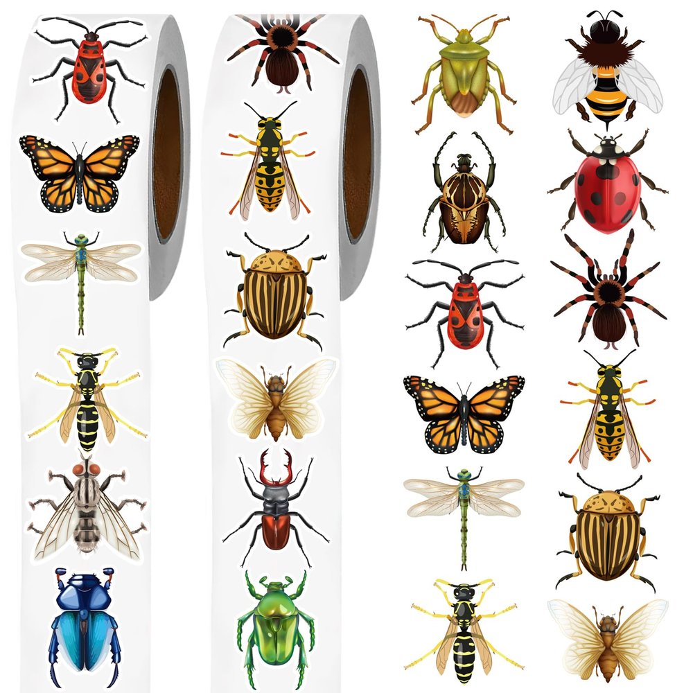 Dazoratix Insect Bug Stickers Rolls - 1000Pcs Small Animal Sticker Ladybird Beetle Butterfly Decals Aesthetics Self-Adhesive Labels for Kids School Prizes Rewards Classroom Teaching