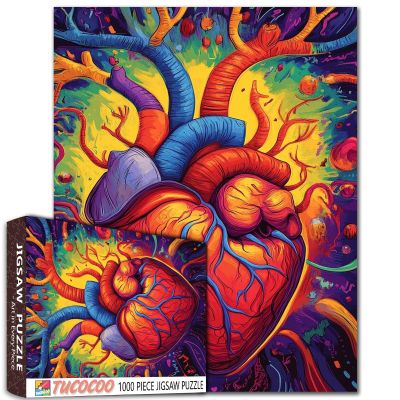 1000 Piece Jigsaw Puzzles for Adults Graffitic Men Heart Painting Jigsaw Puzzle Human Organ 1000 Pieces Puzzles Game Scandinavia Wall Decor DIY Craft Medical Anatomy Puzzle Art Hospital Decor(Red)