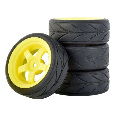 VBCERSDZ RC Wheel Tire Compatible with HSP for HPI 6030-6081 4Pcs RC Rubber Tires and Plastic Wheel 1:10 On-Road Car for Racing Upgrade Parts(Yellow)