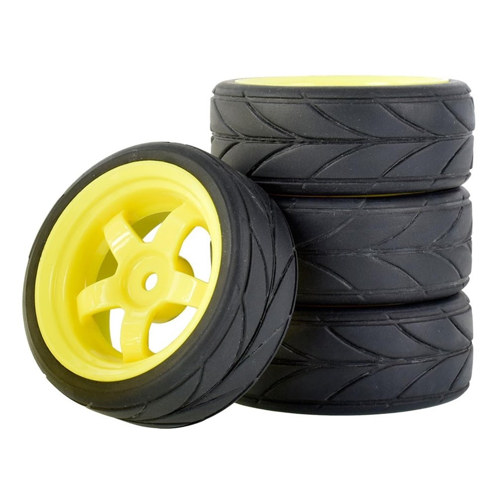 VBCERSDZ RC Wheel Tire Compatible with HSP for HPI 6030-6081 4Pcs RC Rubber Tires and Plastic Wheel 1:10 On-Road Car for Racing Upgrade Parts(Yellow)