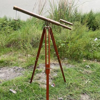 Antique Adjustable Tripod Nautical Style Decorative Double Barrel Tube Floor Standing Telescope Wooden Stand Vintage Telescope Home & Office Decor (Antique Brown)
