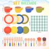 HAPGFS 30 PCS Wooden Play Dishes and Plates for Kids, Montessori Wooden Kitchen Accessories Tableware Set Toys for Toddler Gifts, Pretend Play Food Sets for Children Birthday 3 4 5 6 Boys Girls view 2