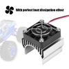 Heat Sink with Cooling Fan for 1/10 Scale Electric RC Car 540 550 3650 Motor (Silver view 2