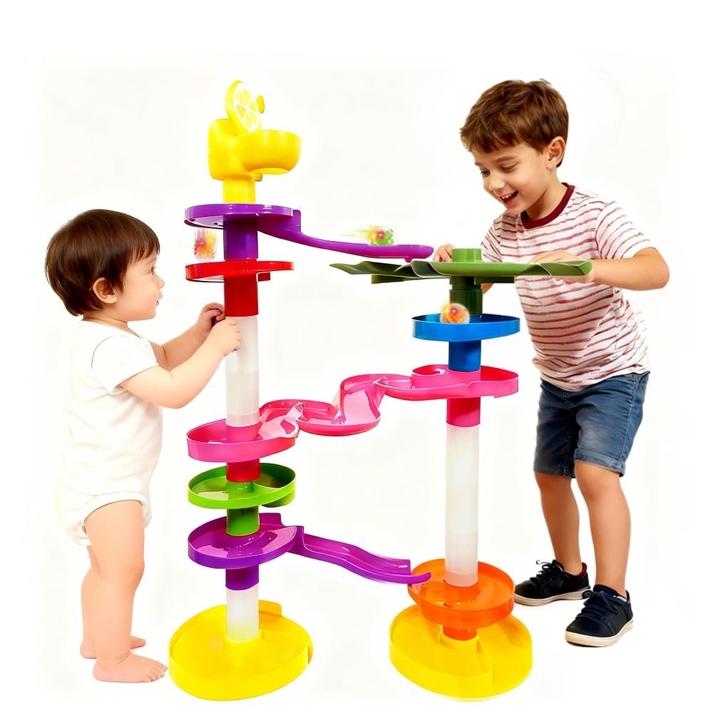 WEofferwhatYOUwant Potty Ball Drop Tower  Toddler STEM 22 Piece Toy with Lemon Toilet, 45 Hour LED Motion Activated Light-up Balls, Stackable Marble Run Ramps | Motor Skill Sensory Play. Ages 13