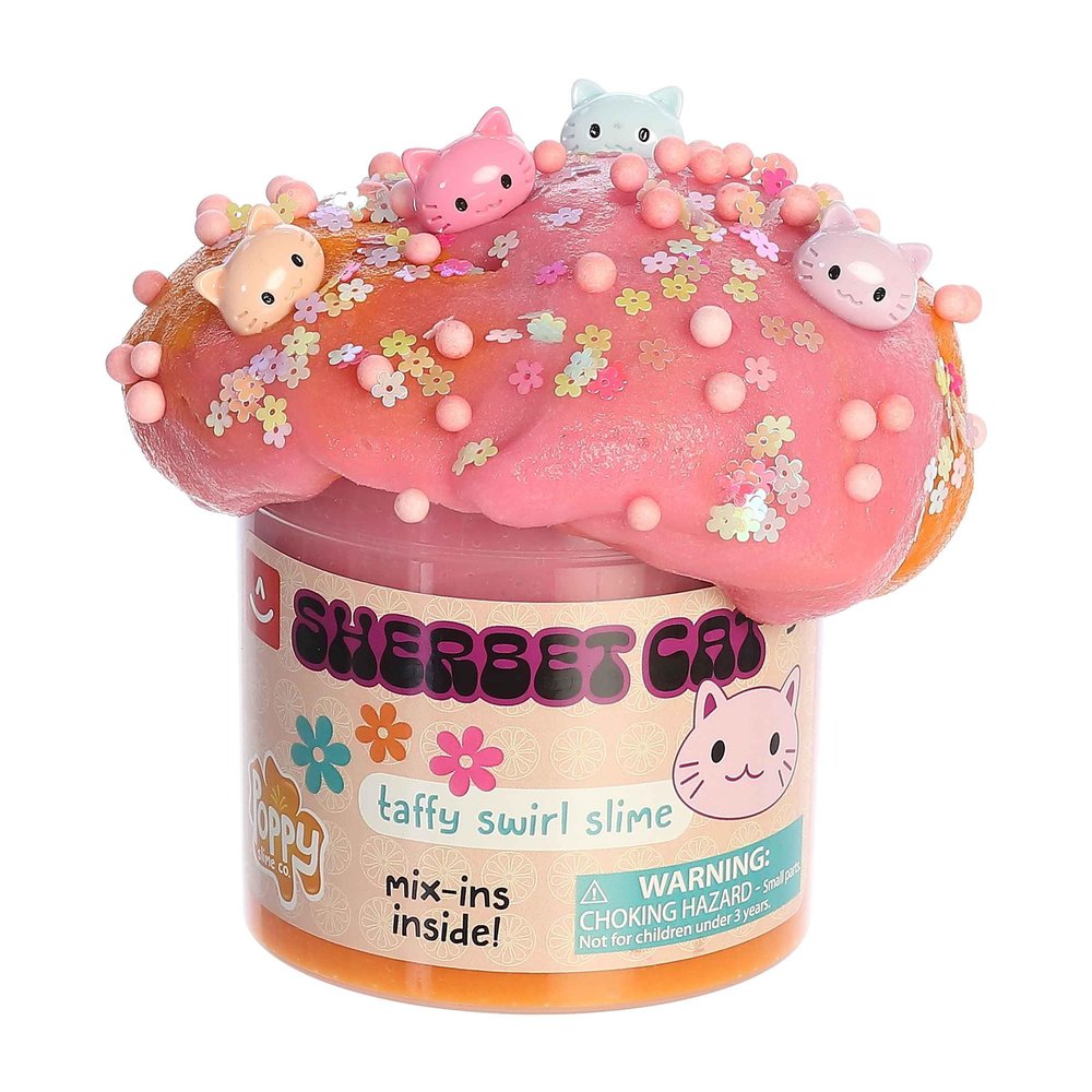 Aurora Toys Gooey Poppy Slime Co. Sherbet Cat Slime Toy - Sensory Play for Fun Playdates - for Kids 5+ Years, Adults, and Parents - Pink 11.3 oz