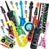 18 Pcs Inflatable Rock Star Instrument Set Include Inflatable Microphone 2 Inflata Guitar 1 Mobile Phone Recorder Piano Saxophone Bass 4 Lute with 1 Pump for 80s 91s Themed Birthday Party Decorations view 1