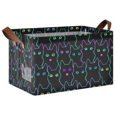 Yasala Shelf Basket Neon Black Cat Foldable Nursery Storage Bin Organizer Closet Bin with Handle Clothes Container Laundry Hamper Decorative Cube