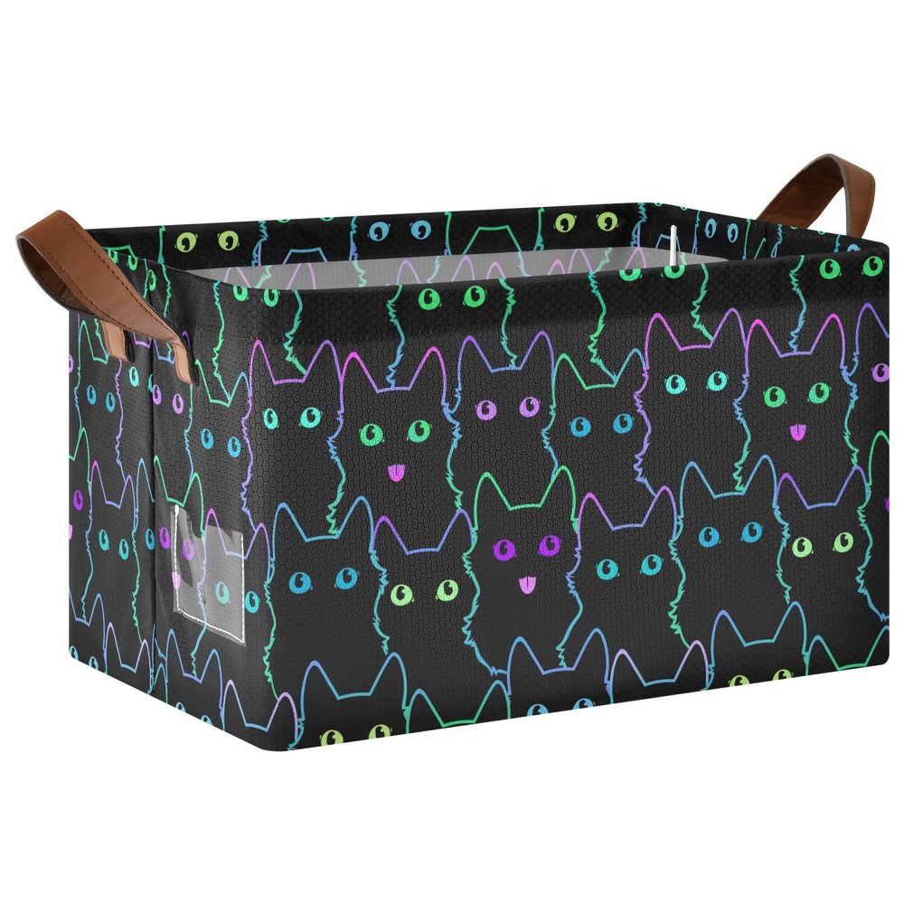 Yasala Shelf Basket Neon Black Cat Foldable Nursery Storage Bin Organizer Closet Bin with Handle Clothes Container Laundry Hamper Decorative Cube