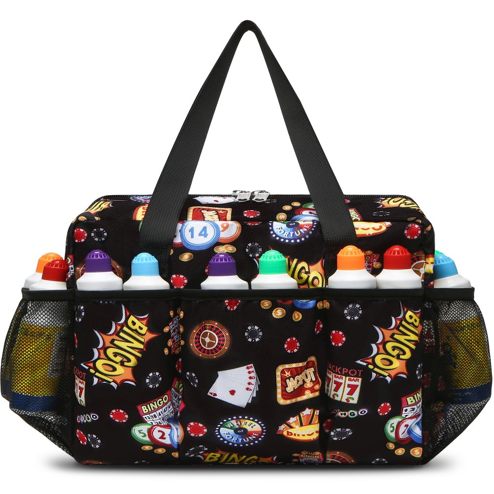 FOKDUVB Bingo Bag with Pockets for Daubers Dabbers Dotters Bingo Stuff Supplies for Players (Black)