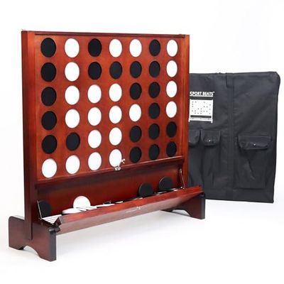 SPORT BEATS Giant Wooden 4 in A Row Game with Folding Catch Tray, Wall-Mountable or Ground Play, Indoor Outdoor & Backyard Game, Includes Carry Case and Detachable Legs