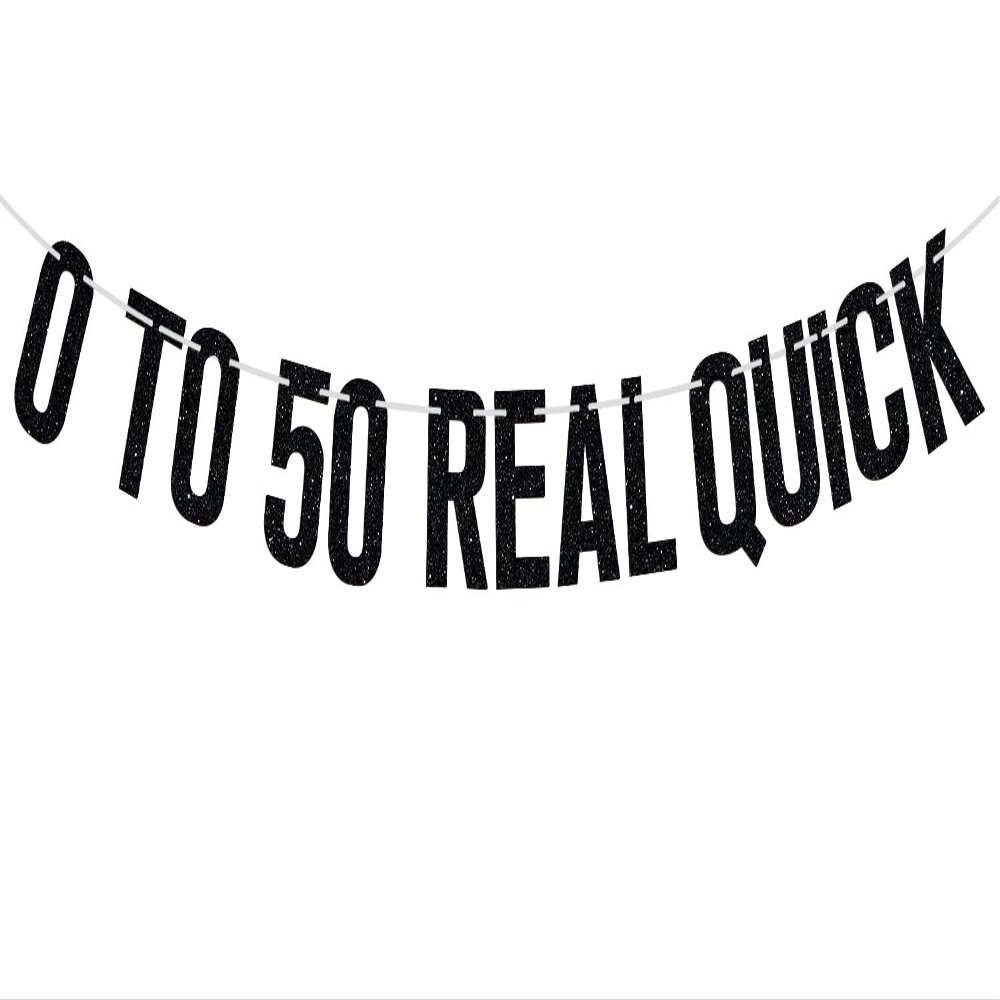 0 To 50 Real Quick Banner, Cheers to 50 Years/Awesome Since 1974, Happy 50th Birthday Party Decorations Supplies for Men Women, Black Glitter