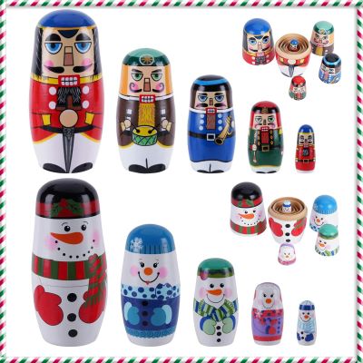 Tngan Chirstmas Russian Nesting Dolls, 2 Pack Wooden Handmade Nested Set Matryoshka Dolls, Russian Stacking Dolls Toys for Kids Toddlers Happy Chirstmas Home Decoration Gift(Snowman Nutcracker)