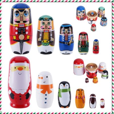 Tngan Chirstmas Russian Nesting Dolls, 2 Pack Wooden Handmade Nested Set Matryoshka Dolls, Russian Stacking Dolls Toys for Kids Toddlers Happy Chirstmas Home Decoration Gift(Santa Nutcracker)