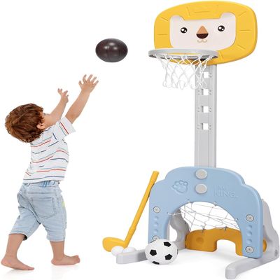 HOMGX Children's Basketball Hoop, Lion Shaped, Portable Indoor and Outdoor Basketball Goal Toy w/ 5 Adjustable Height Levels, Suitable for Young Boys and Girls (Yellow)