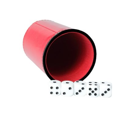 Flared dice Cup Red PU Leather with Velvet Mute Quiet Shaker Cups with Lid Including 6 Dice for Liars Dice Games