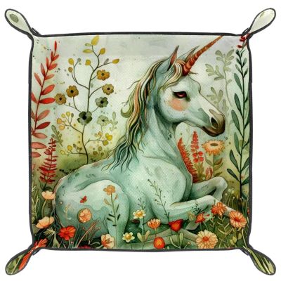 Garden Magical Unicorn Microfiber Leather Dice Trays Folding for RPG DND Table Games, Leather Dice Holder Storage Box Portable Folding Rolling Dice Tray, 20.5x20.5cm