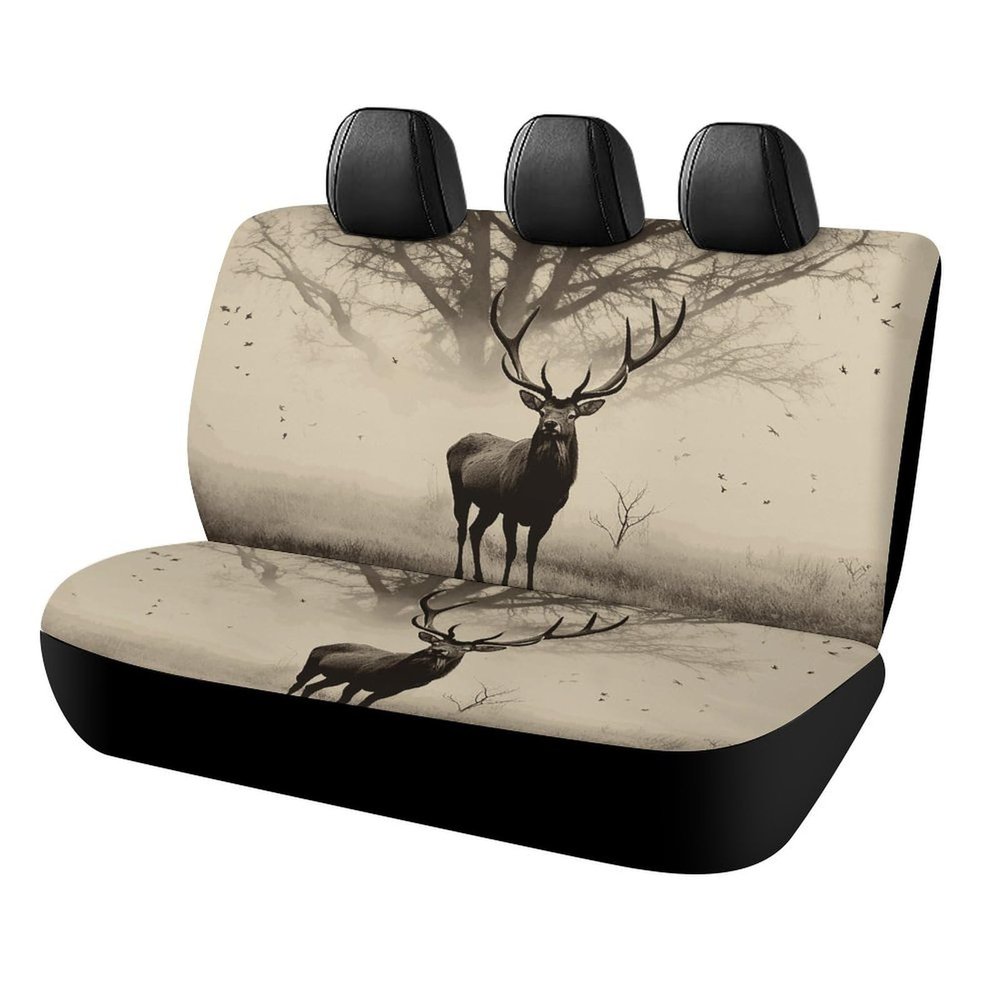 NWTRJ Abstract Tree Elk Picture Car Back Seat Covers Soft Waterproof Cars Rear Bench Cushion Covers Dust and Scratch Proof Auto Backrest Protector Cover Universal Fit Most Trucks SUV Van