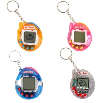 4 Pieces Virtual Electronic Digital Pets Keychains Nostalgic 168 Giga Pets in One Virtual Cyber Digital Nostalgic Handheld Electronic Toys for Kids Funny Play (Transparent Color Version)