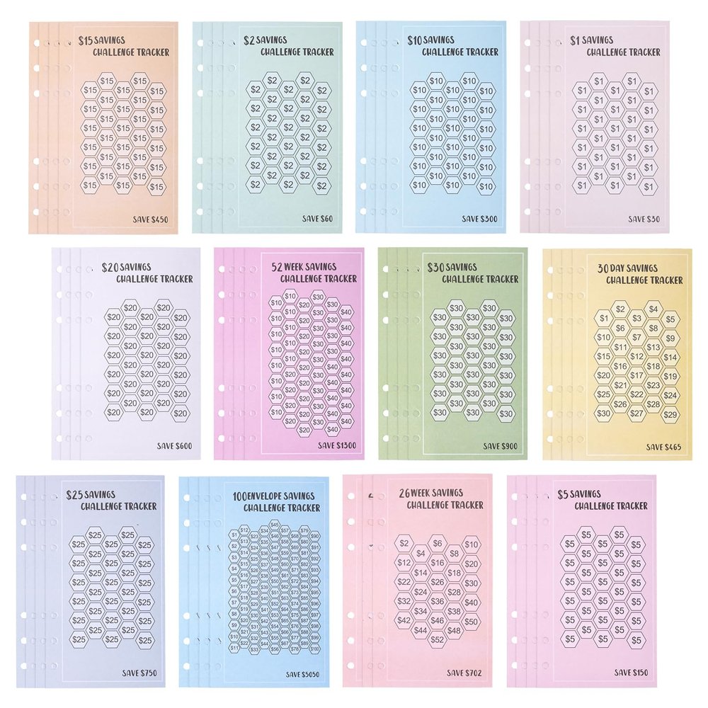 48 Sheets Money Savings Challenges Binder, 6.3x3.54 Inch Budget Tracking Cards Cash Planning Sheets Savings Challenge Binder Refills Funny Gift for Recording Cash (US Dollar Version)