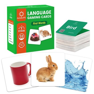 ALSOLIFE 50 First Words Flash Cards for Baby with Fun Videos| Extra Thick Picture Cards for Speech Therapy Noun Cards for Kids Speech Delays| Aba Therapy, Autism Learning Materials