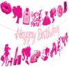 3Pcs Hot Pink Girl Happy Birthday Banners Glitter Hot Pink Princess Birthday Party Decorations for Girls Doll Theme Baby Shower Ladies Bachelorette Party Supplies view 2