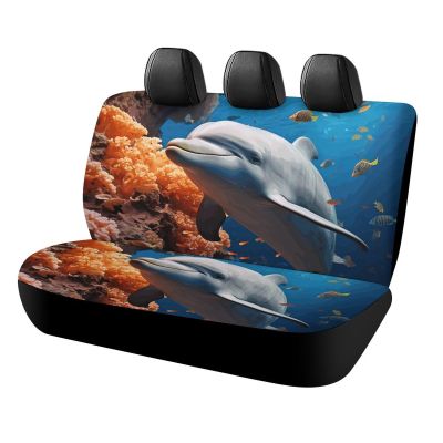 NWTRJ Dolphin On Coral Car Back Seat Covers Soft Waterproof Cars Rear Bench Cushion Covers Dust and Scratch Proof Auto Backrest Protector Cover Universal Fit Most Trucks SUV Van