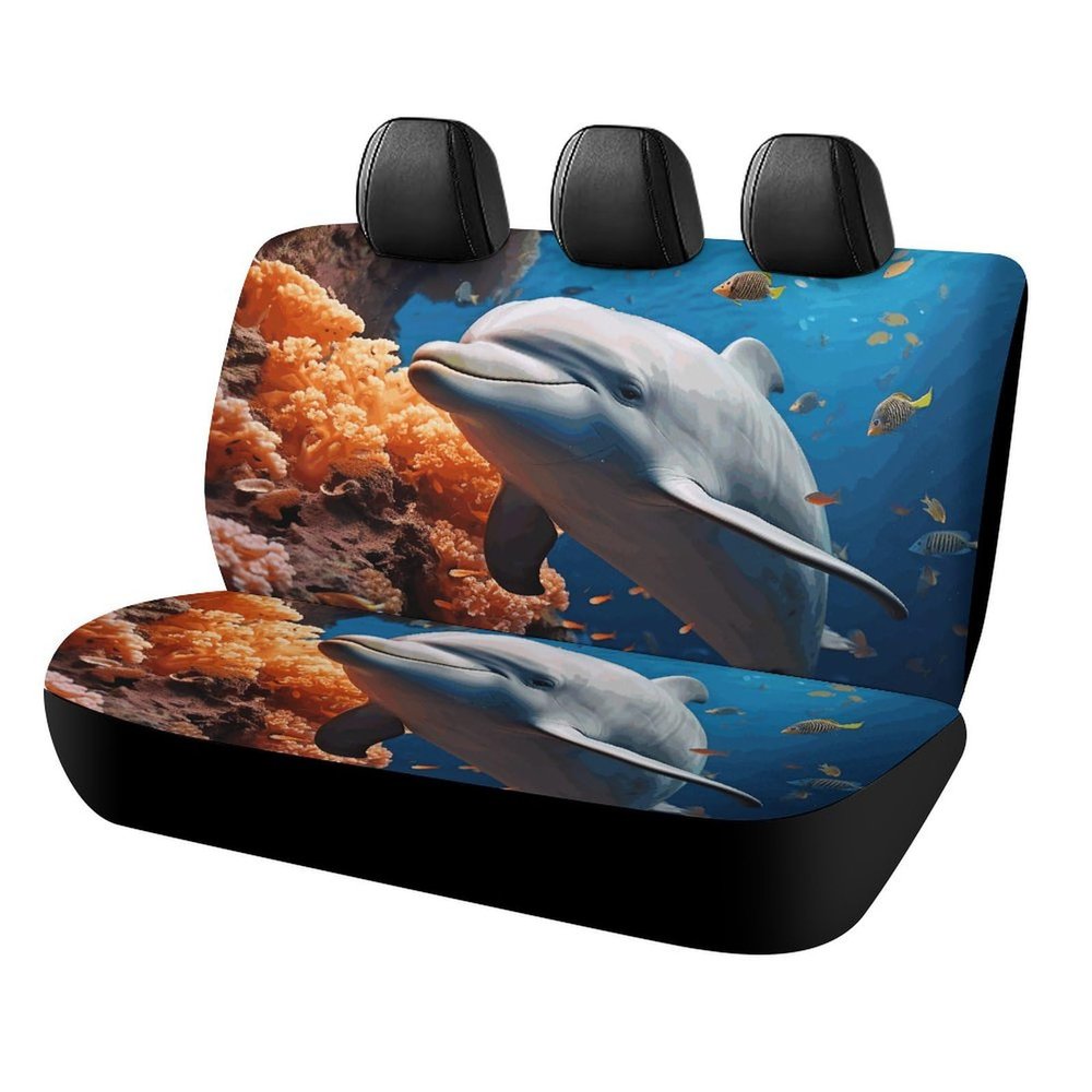 NWTRJ Dolphin On Coral Car Back Seat Covers Soft Waterproof Cars Rear Bench Cushion Covers Dust and Scratch Proof Auto Backrest Protector Cover Universal Fit Most Trucks SUV Van