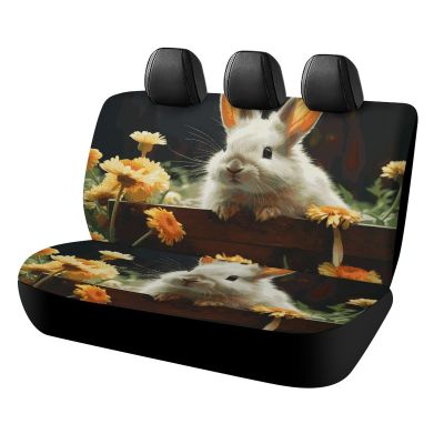 NWTRJ Rabbit and Flower Car Back Seat Covers Soft Waterproof Cars Rear Bench Cushion Covers Dust and Scratch Proof Auto Backrest Protector Cover Universal Fit Most Trucks SUV Van