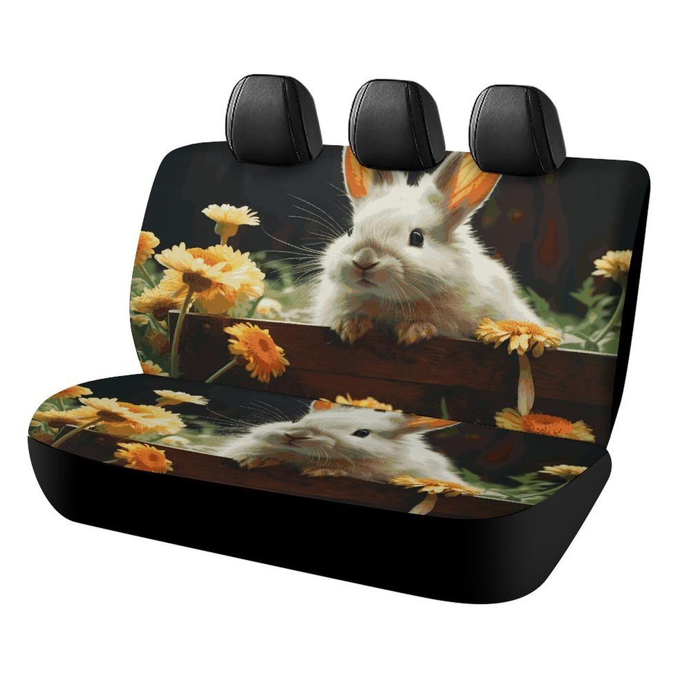NWTRJ Rabbit and Flower Car Back Seat Covers Soft Waterproof Cars Rear Bench Cushion Covers Dust and Scratch Proof Auto Backrest Protector Cover Universal Fit Most Trucks SUV Van