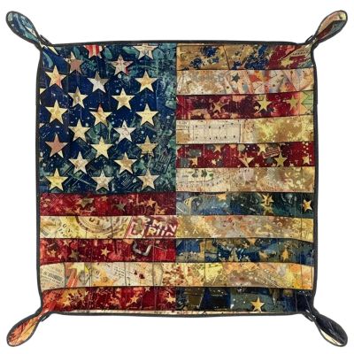 America Welcomes Printing Microfiber Leather Dice Trays Folding for RPG DND Table Games, Leather Dice Holder Storage Box Portable Folding Rolling Dice Tray, 16x16cm