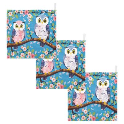 Jihqo Baby Washcloths 3 Pack Owls on Floral Branch Face Towel 12x12 Soft Absorbent Muslin Towels for Newborns Cotton Baby Wipes