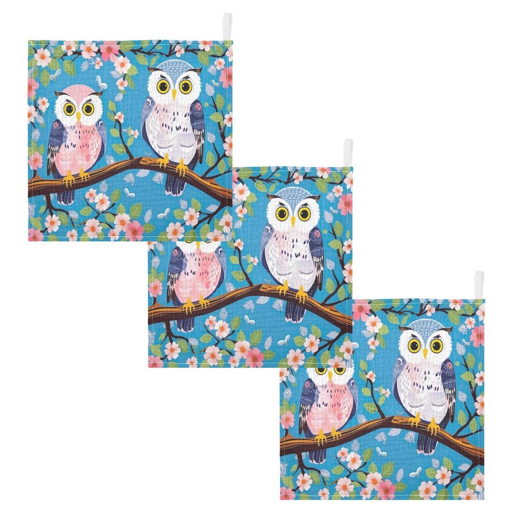 Jihqo Baby Washcloths 3 Pack Owls on Floral Branch Face Towel 12x12 Soft Absorbent Muslin Towels for Newborns Cotton Baby Wipes