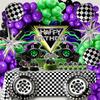 Monster Truck Birthday Party Decorations Racing Balloon Arch kit Large Wheel Checkered Balloon Honeycomb Centerpieces Backdrop Tablecloth Cake Topper view 1