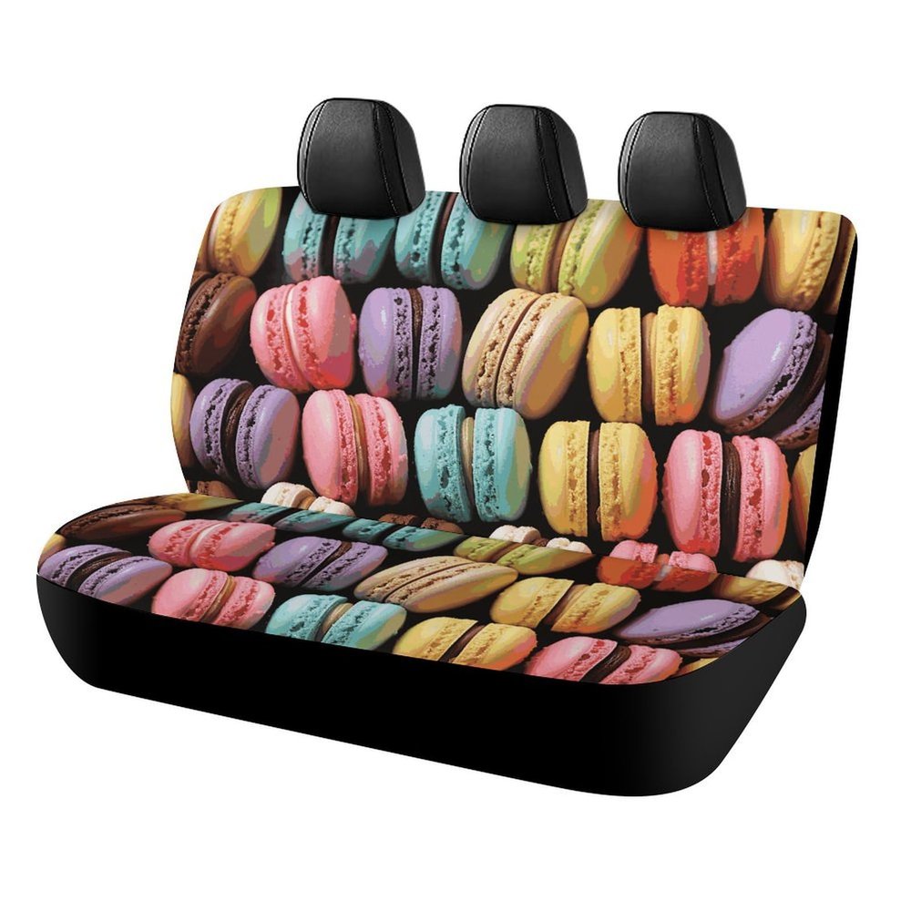 NWTRJ Macaron Biscuit Flavored Pastries Car Back Seat Covers Soft Waterproof Cars Rear Bench Cushion Covers Dust and Scratch Proof Auto Backrest Protector Cover Universal Fit Most Trucks SUV Van