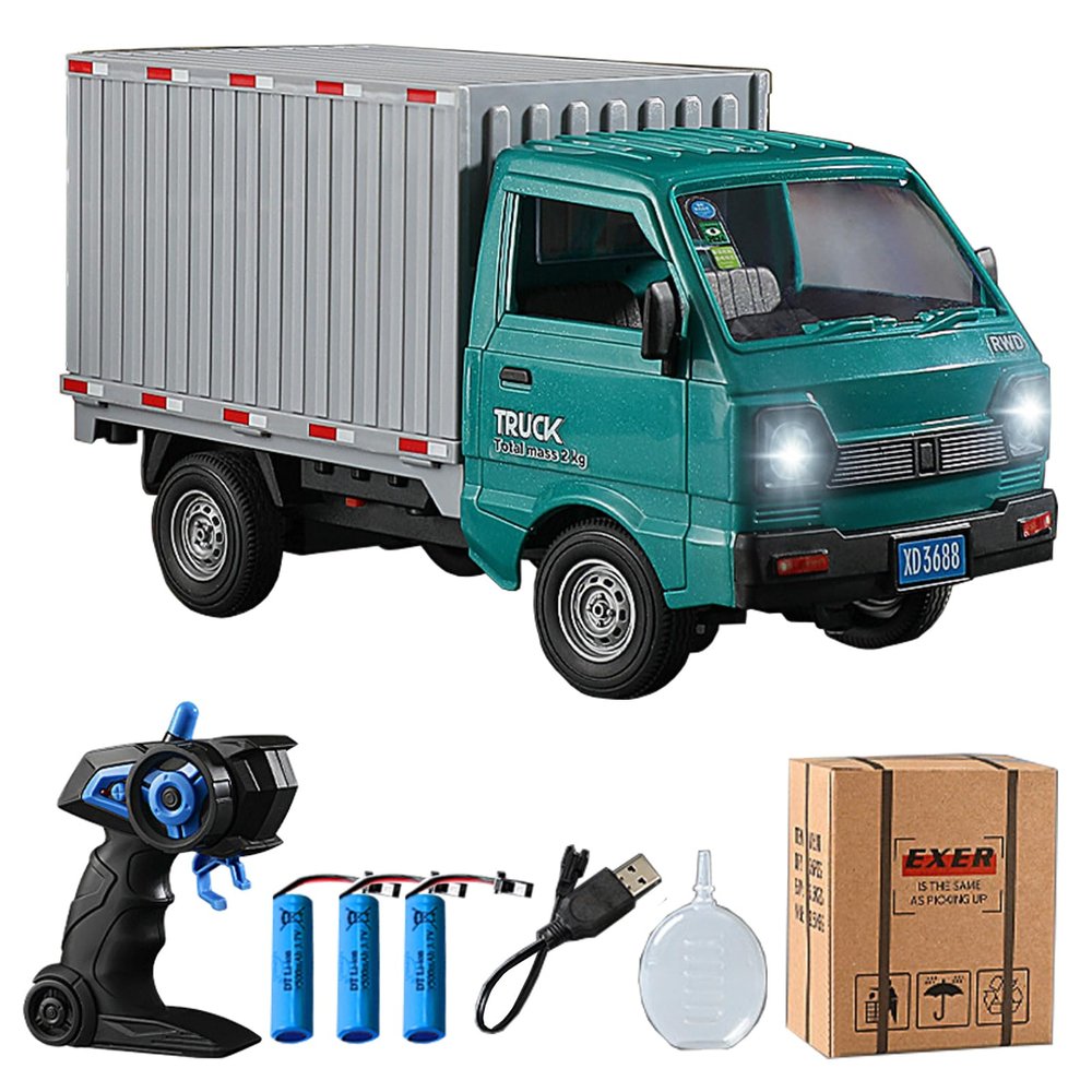 GoolRC Remote Control Truck for Teens, 2.4GHz 1:16 Remote Controlled Transport Car with LED Light & Spray Function, Rear Compartment Transport Goods, Toy Teens Gifts