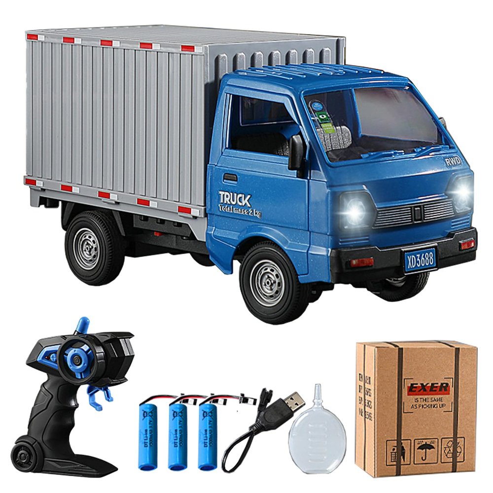 GoolRC Remote Control Truck for Teens, 2.4GHz 1:16 Remote Controlled Transport Car with LED Light & Spray Function, Rear Compartment Transport Goods, Toy Trucks for Teens Gifts