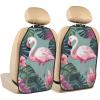 Kick Mat Back Seat Protector for Car 2 Pack Extra Large Car Back Seat Cover with 3 Storage Pockets Waterproof Seat Back Protector tropical leaves and flamingo Backseat Car Organizer for Trucks SUV view 1