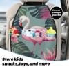 Kick Mat Back Seat Protector for Car 2 Pack Extra Large Car Back Seat Cover with 3 Storage Pockets Waterproof Seat Back Protector tropical leaves and flamingo Backseat Car Organizer for Trucks SUV view 3